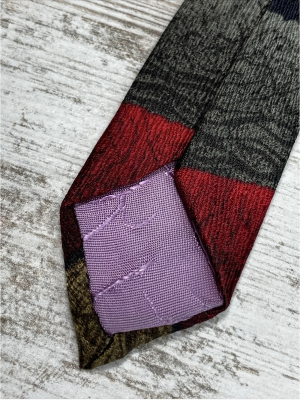 Vintage Jimmy Z 100% Silk Tie Abstract Striped Navy Burgundy Olive Gray 58”